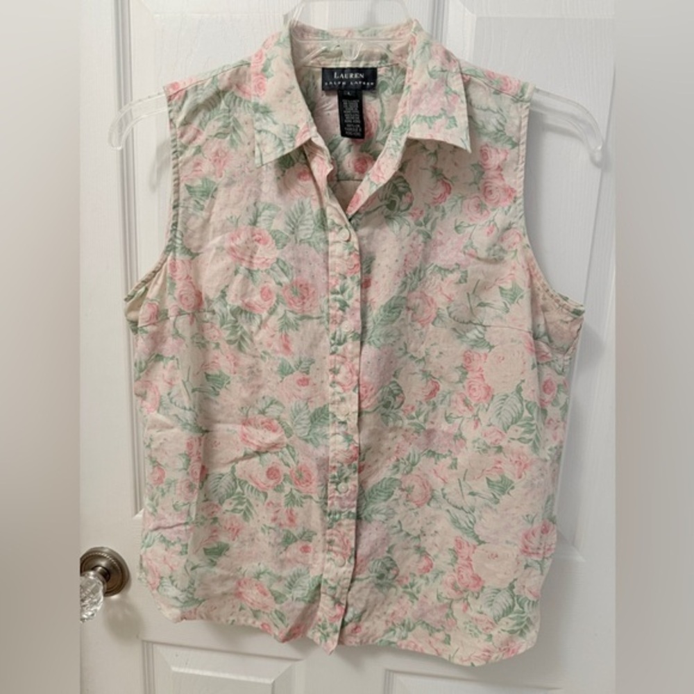 VINTAGE Polo Ralph Lauren Faded Floral Sleeveless Top Sz L RARE. EUC BJ